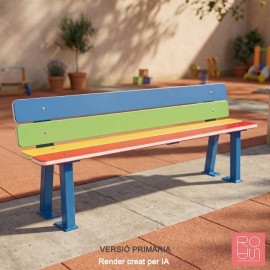 Banc infantil amb respatller Arc-en-ciel de PEHD i acer